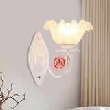 Opal Glass Flower Sconce Wall Lamp American Garden Style Light-Brown/White White