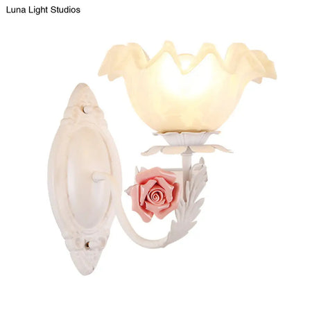 Opal Glass Flower Sconce Wall Lamp American Garden Style Light-Brown/White
