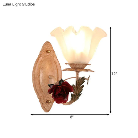 Opal Glass Flower Sconce Wall Lamp American Garden Style Light-Brown/White