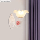 Opal Glass Flower Sconce Wall Lamp American Garden Style Light-Brown/White