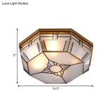 Opal Glass Flush Light With 3 Heads - Brass Finish Octagonal Shape Bedroom Ceiling Lighting
