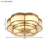Opal Glass Flush Mount Brass Flower Ceiling Light - Bedroom Fixture 3/4/6 Bulbs 14’/18’/23.5’ Wide