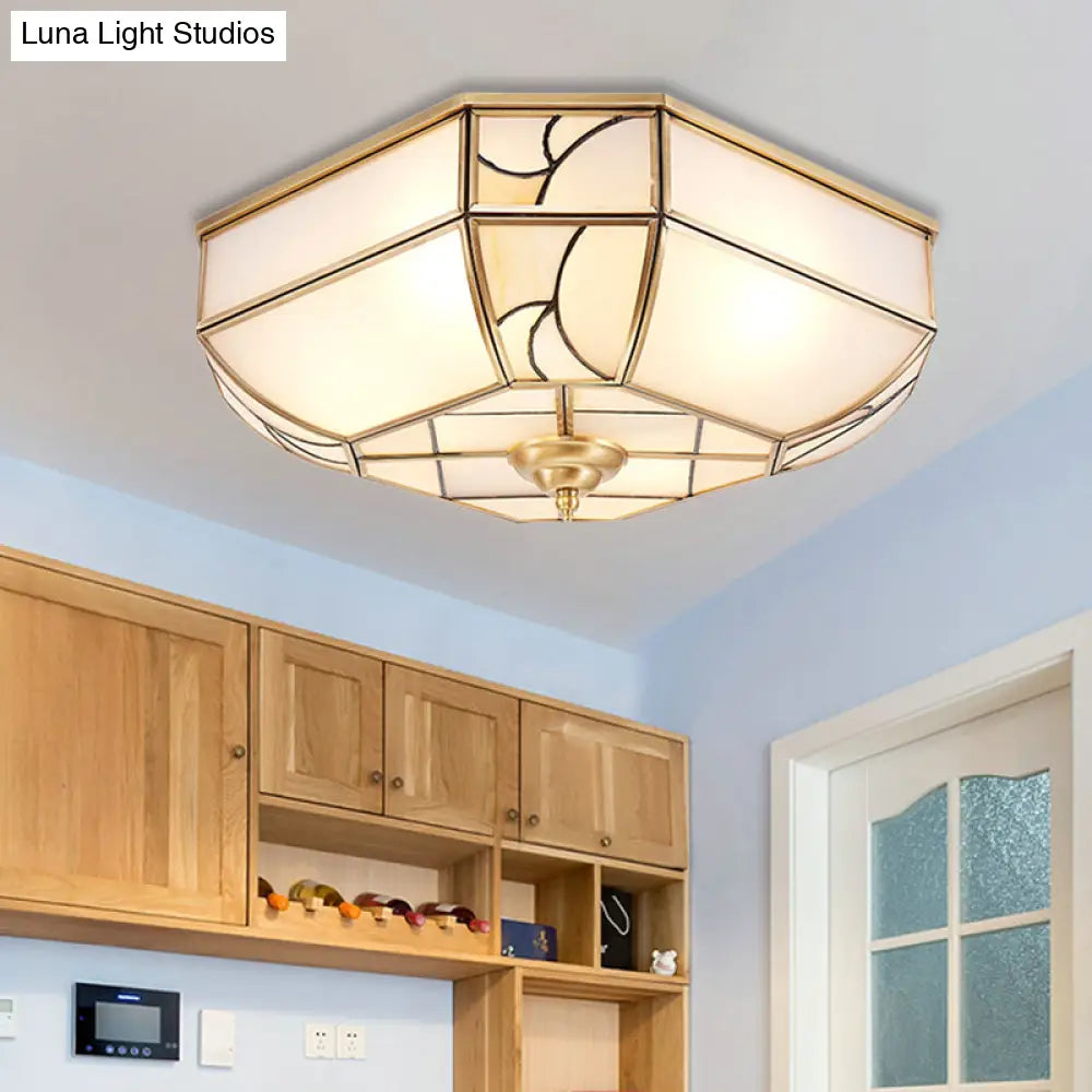 Opal Glass Flush Mount Ceiling Light With Colonial Brass Bowl - Perfect For Bedroom Lighting Set Of