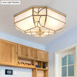 Opal Glass Flush Mount Ceiling Light With Colonial Brass Bowl - Perfect For Bedroom Lighting Set Of