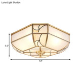 Opal Glass Flush Mount Ceiling Light With Colonial Brass Bowl - Perfect For Bedroom Lighting Set Of