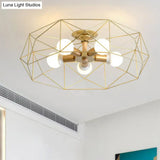 Opal Glass Geometric Semi Flush Gold Light Fixture For Industrial Bedroom - 3/4/5 Lights