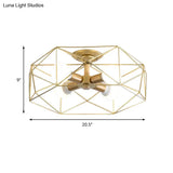 Opal Glass Geometric Semi Flush Gold Light Fixture For Industrial Bedroom - 3/4/5 Lights