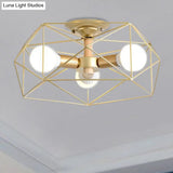 Opal Glass Geometric Semi Flush Gold Light Fixture For Industrial Bedroom - 3/4/5 Lights
