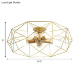 Opal Glass Geometric Semi Flush Gold Light Fixture For Industrial Bedroom - 3/4/5 Lights
