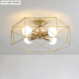 Opal Glass Geometric Semi Flush Gold Light Fixture For Industrial Bedroom - 3/4/5 Lights