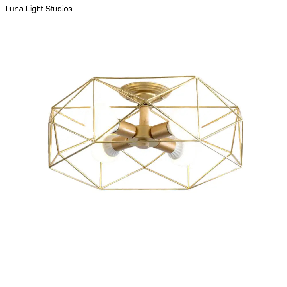 Opal Glass Geometric Semi Flush Gold Light Fixture For Industrial Bedroom - 3/4/5 Lights