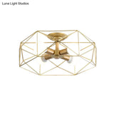 Opal Glass Geometric Semi Flush Gold Light Fixture For Industrial Bedroom - 3/4/5 Lights