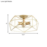 Opal Glass Geometric Semi Flush Gold Light Fixture For Industrial Bedroom - 3/4/5 Lights