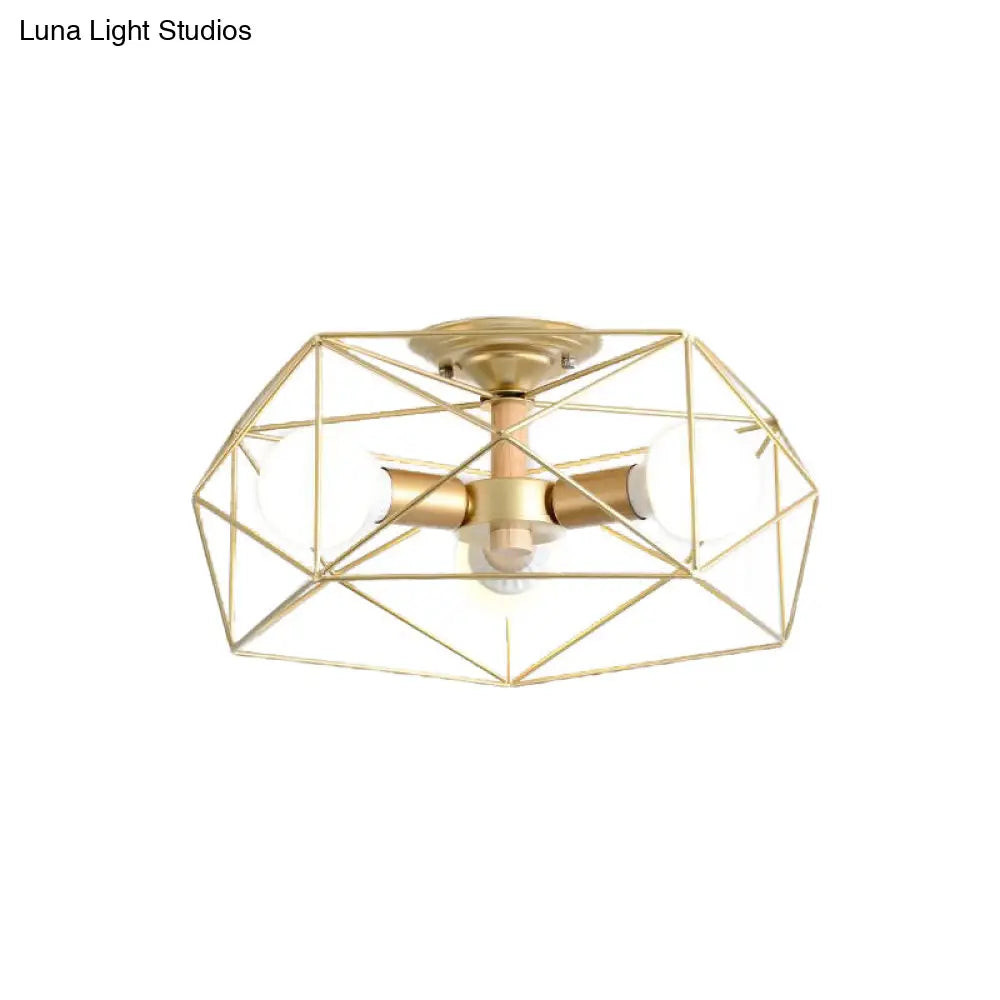 Opal Glass Geometric Semi Flush Gold Light Fixture For Industrial Bedroom - 3/4/5 Lights