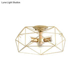 Opal Glass Geometric Semi Flush Gold Light Fixture For Industrial Bedroom - 3/4/5 Lights