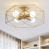 Opal Glass Geometric Semi Flush Gold Light Fixture For Industrial Bedroom - 3/4/5 Lights 4 /