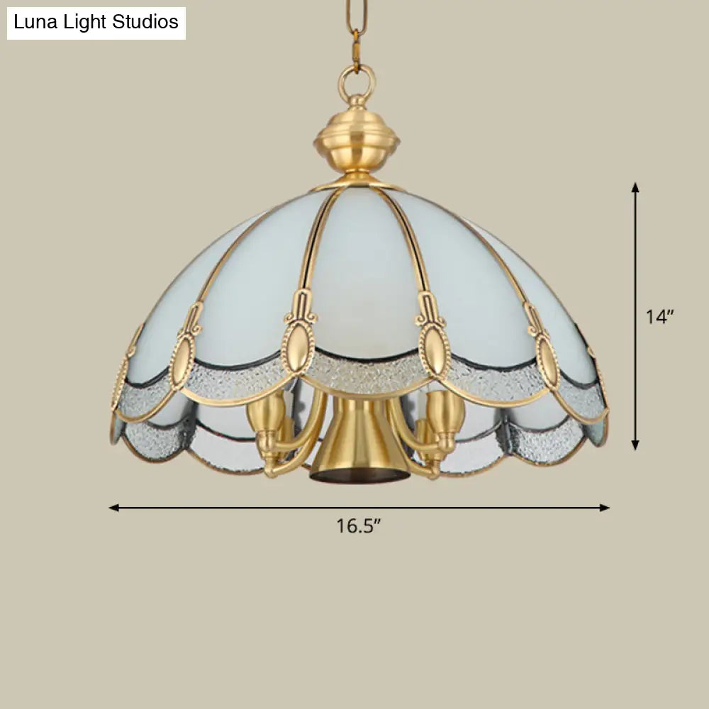 Opal Glass Gold Chandelier Umbrella Pendant Light Fixture For Dining Room