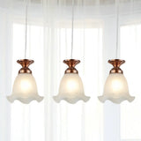 Opal Glass Hanging Ceiling Light - Scalloped Cluster Pendant With 3 Bulbs Traditional Copper/Bronze