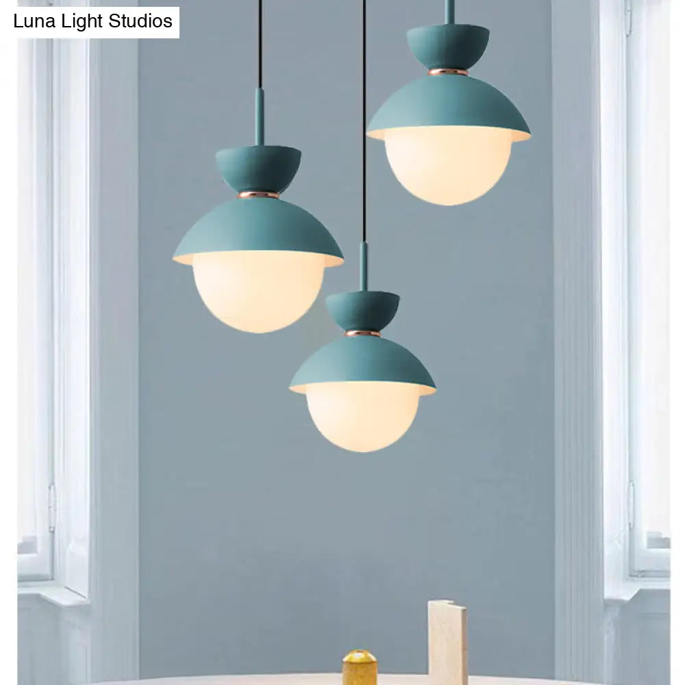 Opal Glass Hourglass Pendant Light With 1 Bulb - Ideal For Restaurants Available In Blue Pink And