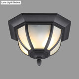 Opal Glass Industrial Flush Ceiling Light - Outdoor Black Mount With 2 Lights
