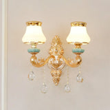 Opal Glass Wall Light: Classic Gold Fixture With Crystal Accent For Living Room 2 / A