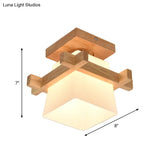 Opal Glass Led Ceiling Fixture With Wood Antler/Square/Round Design - Beige Flushmount
