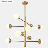 Opal Glass Pendant Chandelier - Elegant Gold Vertical Hanging Light For Dining Room