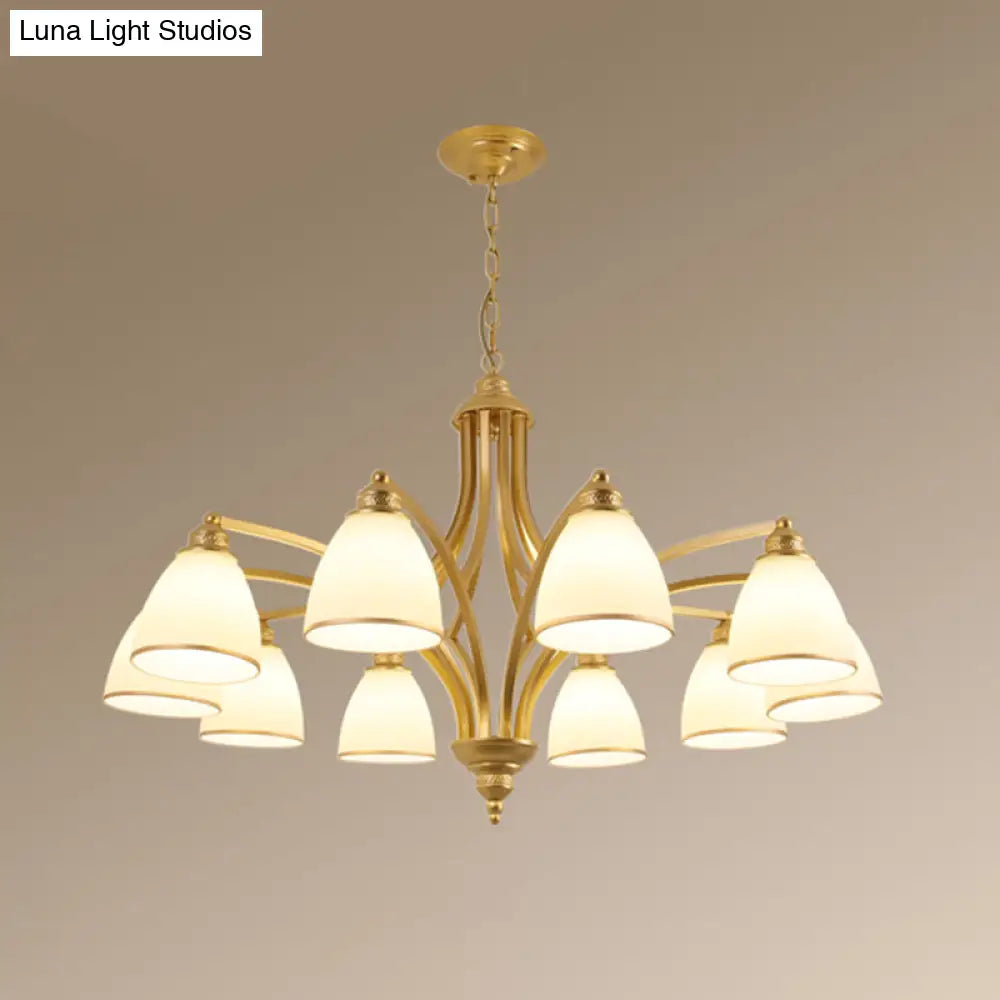 Opal Glass Pendant Light Fixture - Classic Bell Chandelier For Living Room