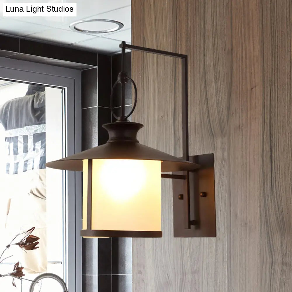 Opal Glass Sconce Light Vintage Royal Black Cone/Cylinder Outdoor Wall Lamp With One Bulb