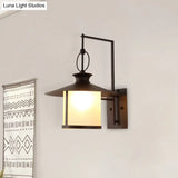 Opal Glass Sconce Light Vintage Royal Black Cone/Cylinder Outdoor Wall Lamp With One Bulb