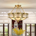 Opal Glass Semi Flush Mount Light Fixture - Scalloped Shade Simplistic Design 3/4 Bulbs Brass