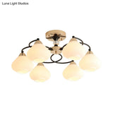 Opal Glass Semi Flushmount Light - Elegant Urn Shade 6 Heads White Ceiling Lamp For Living Room