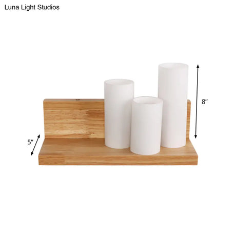 Opal Glass Shade Wood Wall Sconce With 3 Asian Heads - Perfect Dining Room Lighting