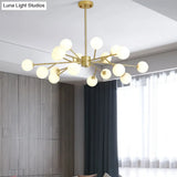 Opal Glass Sphere Gold Chandelier Pendant Light for Modern Living Rooms