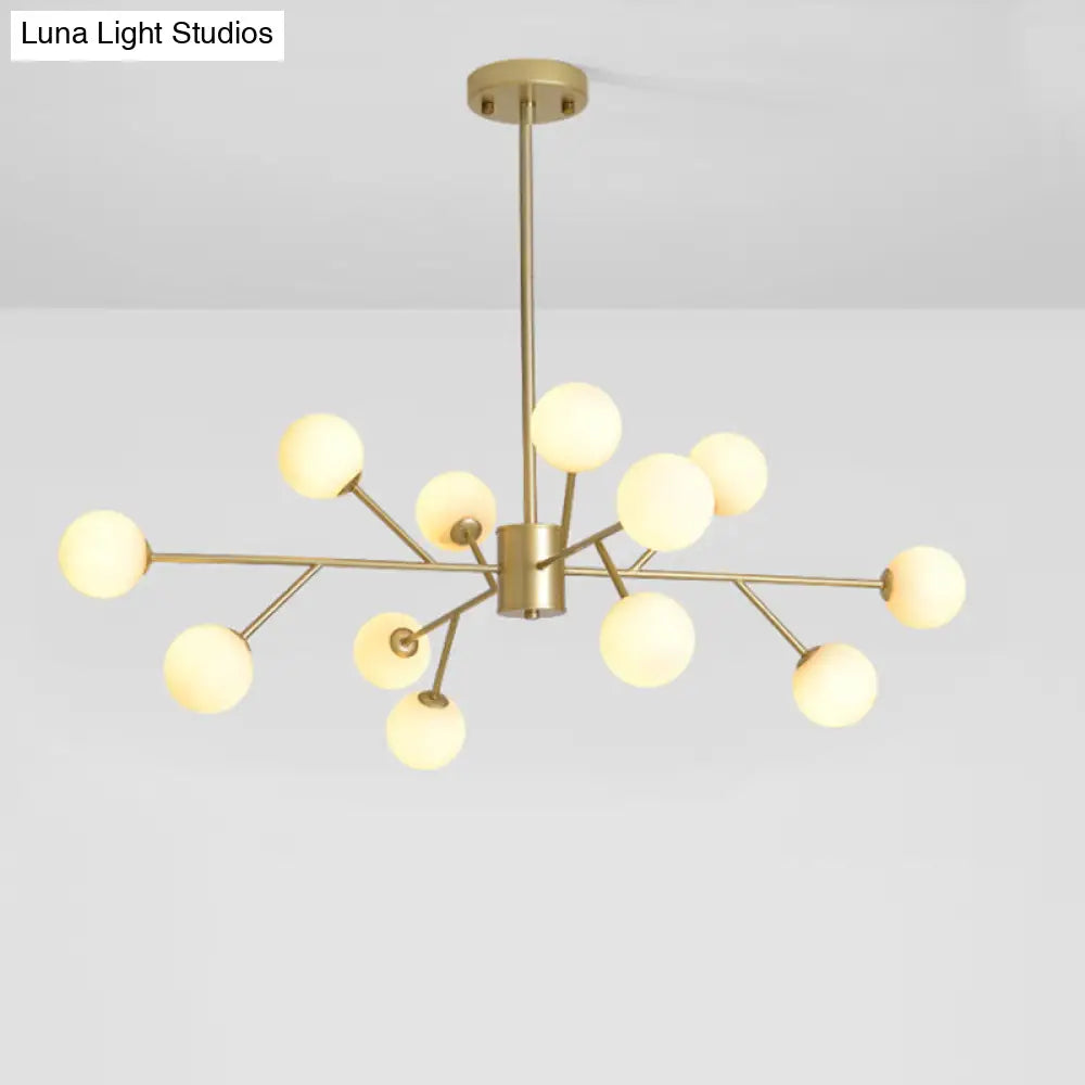 Opal Glass Sphere Gold Chandelier Pendant Light for Modern Living Rooms