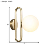 Opal Glass Sphere Sconce Light - Single Gold Wall Lighting With Oblong Decor
