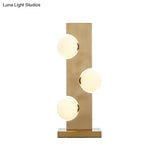 Opal Glass Sphere Table Lamp - Minimalistic Gold Metal Nightstand Lighting With 3 Bulbs For Living