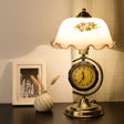 Opal Glass Table Lamp With Ruffle Bowl Shade - Single Sitting Room Night Light In Brass Clock And C
