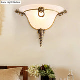 Opal Glass Trumpet Sconce: Elegant Brass Wall Light For Stairways
