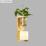 Opal Glass Up/Down Light Simple Led Wall Mount Lighting In Wood For Living Room