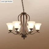 Opal Glass Vintage Chandelier Pendant Lighting Black Flared Design 3/6/8 Lights Bedroom Ceiling Lamp