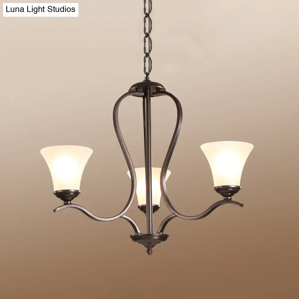 Opal Glass Vintage Chandelier Pendant Lighting Black Flared Design 3/6/8 Lights Bedroom Ceiling Lamp