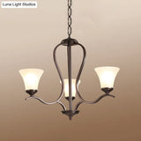 Opal Glass Vintage Chandelier Pendant Lighting Black Flared Design 3/6/8 Lights Bedroom Ceiling Lamp