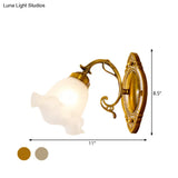 Opal Glass Wall Light Fixture - Traditional Brass/Bronze Finish Flower Design Indoor Lamp