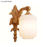 Opal Glass Wall Light With Traditional Brass Lantern Shade - Stylish Sconce Lighting For Living Room