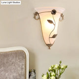 Opal Glass Wall Sconce Lamp: Brass Cone Fixture With Flower Design