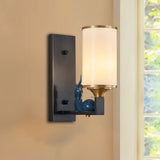 Opal Glass Wall Sconce With Antiqued Column And Rectangular Backplate In White
