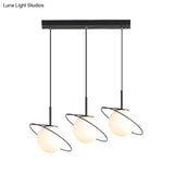 Opal Matte Glass Planet Pendant - Postmodern 3 Bulbs Black Hanging Lamp For Dining Table