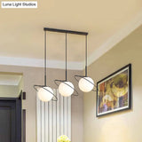 Opal Matte Glass Planet Pendant - Postmodern 3 Bulbs Black Hanging Lamp For Dining Table