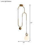 Opaline Glass Ball Pendant Light With Pulley - Postmodern Hanging Lamp In Gold